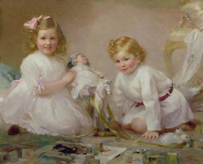 遊ぶ兄と妹、1915 作： Frederick Howard Michael