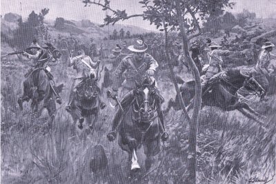 アフタープレトリアからのパトロールへの攻撃：ゲリラ戦争（ハームズワースブロスリミテッド発行、1901年） 作： Frederick Judd Waugh