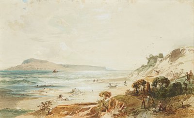 ポートランドとサンズフット城、ドーセットの眺め (水彩画) 作： Frederick Lee Bridell