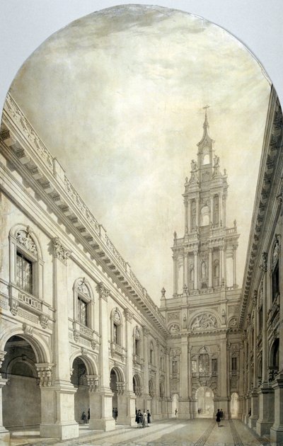 新しい王立証券取引所のデザイン、1839 年。 作： Frederick Mackenzie