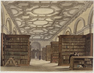 ダニエルハヴェル（1785-1826）によって刻まれた「ケンブリッジの歴史」からのケンブリッジの公共図書館の内部。 R.アッカーマン、1815年（アクアチント色） 作： Frederick Mackenzie