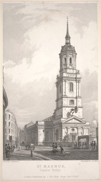 セントマグナス、ロンドンブリッジ、ジョンヘンリールクー（1783-1846）による彫刻 作： Frederick Mackenzie