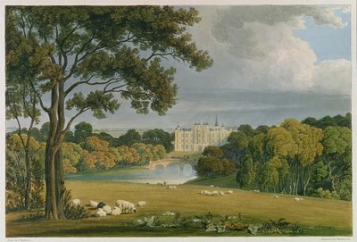 エクセター侯爵の座であるバーリーハウスのビューが彫刻され、Robert Havell（1769-1832）によって出版されました。1819年（カラー彫刻） 作： Frederick Mackenzie