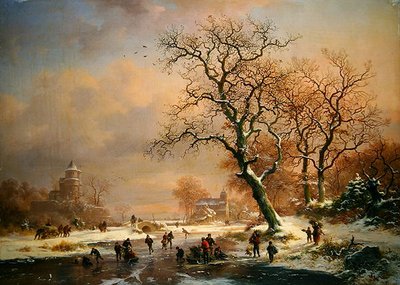 スケーターのいる凍った冬の風景 作： Frederick Marianus Kruseman