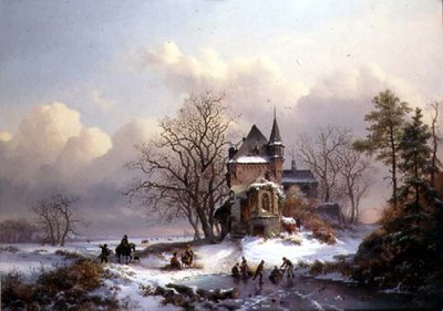 スケーターのいる冬景色（油彩・キャンバス） 作： Frederick Marianus Kruseman