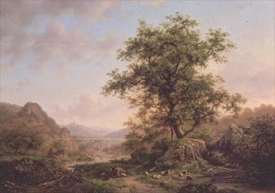 農民や動物が通る森の風景 作： Frederick Marianus Kruseman