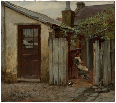 キングストリートベーカリーで鳥を持つ少女、1886年 作： Frederick McCubbin