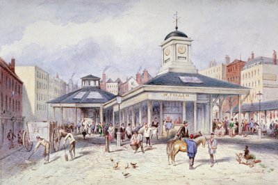 ロンドン市パターノスター広場のニューゲート マーケットの眺め、1836 年。 作： Frederick Napoleon Shepherd
