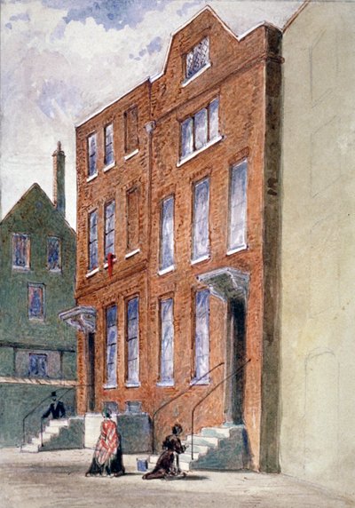 1841 年、ロンドン市ナイトライダー通りのベル ヤードにある総督官邸の眺め。 作： Frederick Napoleon Shepherd