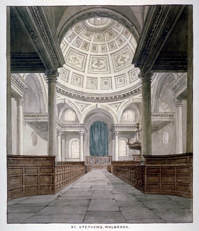 セント スティーブン ウォルブルック教会、ロンドン市、1840 年頃。 作： Frederick Nash