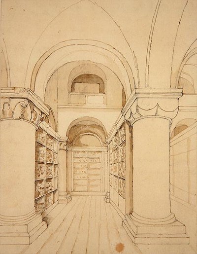 ロンドン塔、セント・ジョンズ・チャペルの内観 1810年頃（紙にペンとインクのウォッシュ） 作： Frederick Nash