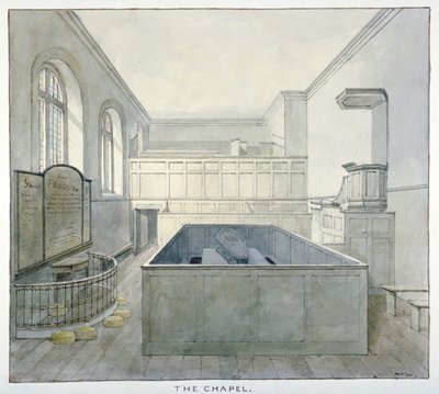 1840年、ロンドン市オールド・ベイリーのニューゲート刑務所にある礼拝堂の内部図 作： Frederick Nash
