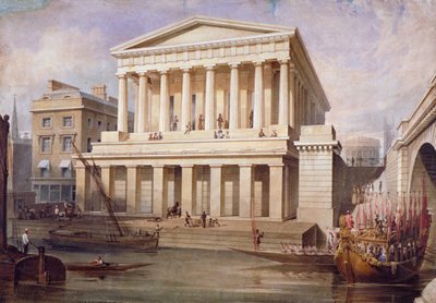 シティ オブ ロンドン、ロンドン橋近くの魚屋ホールの提案されたビュー、c1830 作： Frederick Nash