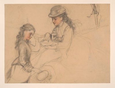 2 人の女の子の習作、右手の習作 作： Frederick Sandys