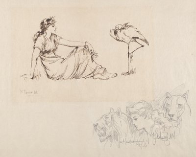 女と鶴（警戒？） 作： Frederick Stuart Church
