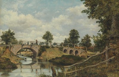 ミドルセックス州ヘンドンの古い橋。 1828年。 作： Frederick W Watts