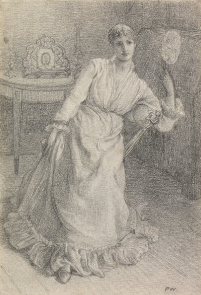 ミス・マリア・アンスデル（カードに置かれた紙に鉛筆） 作： Frederick Walker