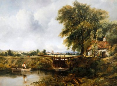 Dedham Lock（油彩・キャンバス） 作： Frederick Waters Watts