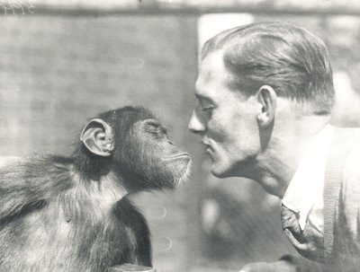 1927年9月にZSLロンドン動物園でチンパンジーとジョンシェリーをブーブー 作： Frederick William Bond