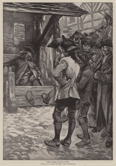 "After supper comes the bill" (彫刻) 作： Frederick William Burton