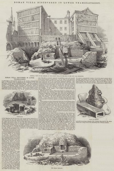 ローワーテムズ通りでローマ時代の別荘が発見された 作： Frederick William Fairholt