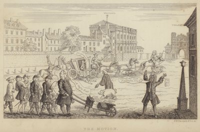 モーション：1741年にロバート・ウォルポール卿を首相から引きずり下ろそうとする議会の動きを風刺したもの（版画 作： Frederick William Fairholt