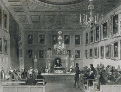 王立古物社会の会見、1840年頃のサマセットハウスの内部の様子 作： Frederick William Fairholt