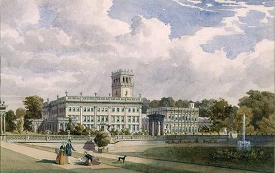A View of the House and Gardens at Trentham, Staffs（鉛筆と水彩画） 作： Frederick William Hulme