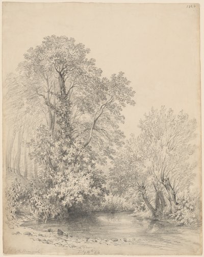 ブロムウィッチ城の川沿いの木々 作： Frederick William Watts
