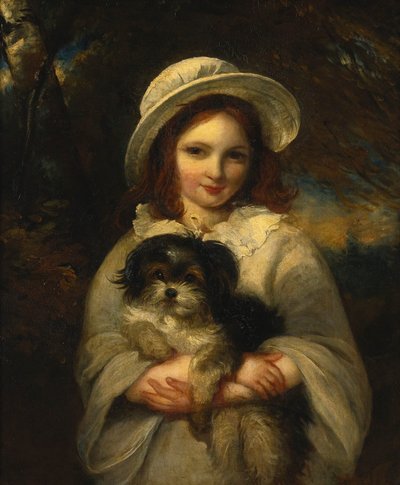 犬を連れた少女の肖像 作： フレデリック・イェーツ・ハールストーン