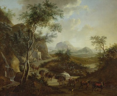 馬と荷車の船団のいる風景 作： Frederick de Moucheron