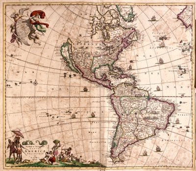 アメリカの地図（銅版画 作： Frederick de Wit