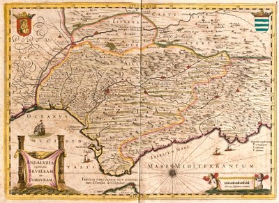 セビーリャとコルドバを含むアンダルシアの地図（スペイン）（銅版画 作： Frederick de Wit