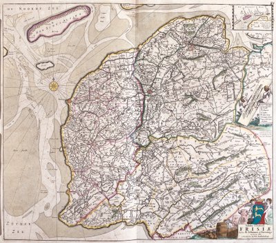 フリースラント州（ドイツ）の地図（エッチング 作： Frederick de Wit