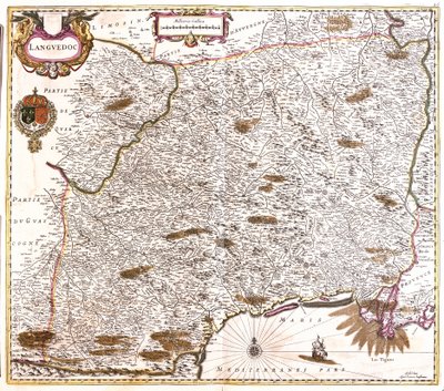 ラングドック(フランス)の地図(銅版画) 作： Frederick de Wit