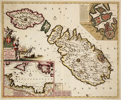 マルタ、ゴゾ、コミノの地図 作： Frederick de Wit
