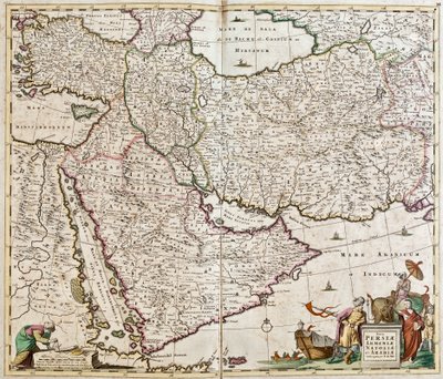 ペルシャ（イラン）、アルメニア、アナトリア（トルコ）の地図）とアラビア（アラビア半島。サウジアラビア、クウェート、アラブ首長国連邦、オマーン、カタール、イエメン、バーレーン）（銅版画 作： Frederick de Wit