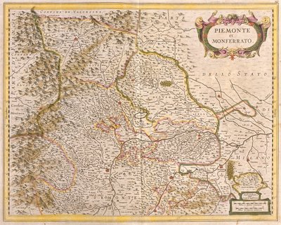 ピエモン（イタリア）の地図（銅版画 作： Frederick de Wit