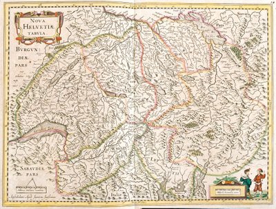 スイスの地図（銅版画 作： Frederick de Wit