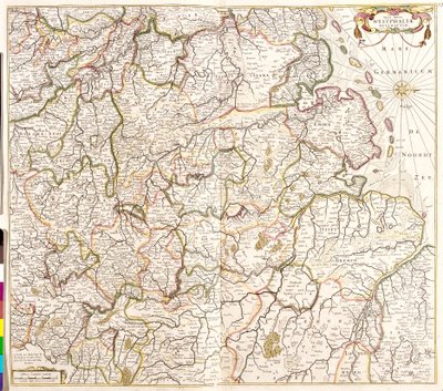 ヴェストファーレン（ドイツ）の地図（銅版画 作： Frederick de Wit