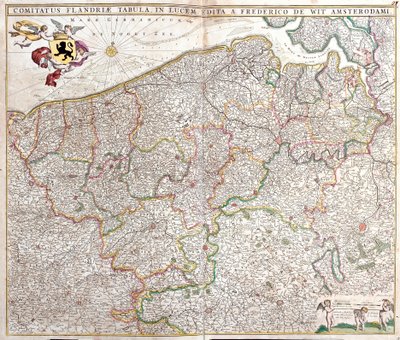 フランダース伯爵の地図（フランス・ベルギー）（銅版画 作： Frederick de Wit