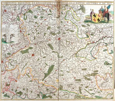 ハイノー伯爵（ハイナウ）（ベルギー）とカンブレシスのエヴェシュ（フランス）の地図（エッチング 作： Frederick de Wit