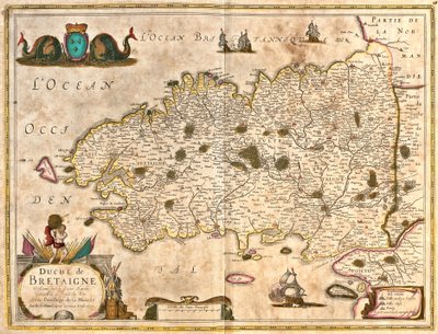 ブルターニュ公国（フランス）の地図（銅版画 作： Frederick de Wit