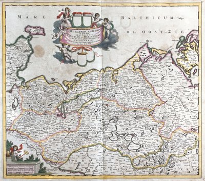メクレンブルク公爵家の地図 シュヴェリン（ドイツ）（銅版画 作： Frederick de Wit