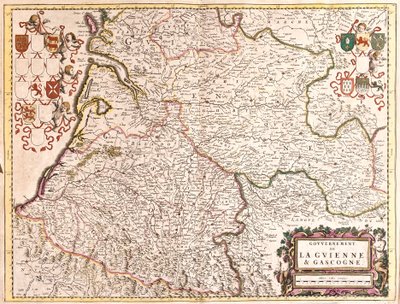 ギュイエンヌとガスコーニュ（フランス）の政府の地図（エッチング 作： Frederick de Wit