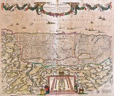 聖地（イスラエル、パレスチナ）の地図（エッチング 作： Frederick de Wit