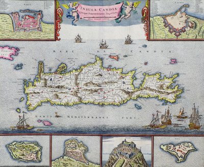 1680年頃のイラクリオンの港のあるカンディア島（クレタ島）の地図 作： Frederick de Wit