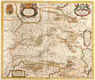 カスティーリャ王国（スペイン）の地図（銅版画 作： Frederick de Wit