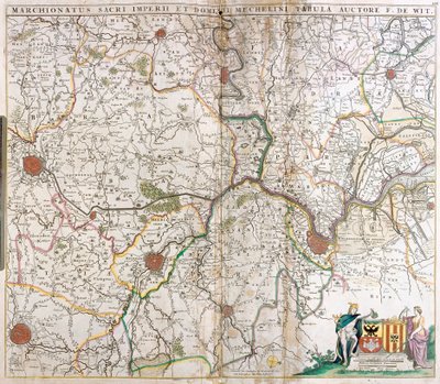 神聖ゲルマン帝国の侯爵家とメッヘレン（オランダ）の領主権の地図（銅版画 作： Frederick de Wit