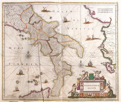 ナポリ王国（イタリア）の地図（銅版画 作： Frederick de Wit
